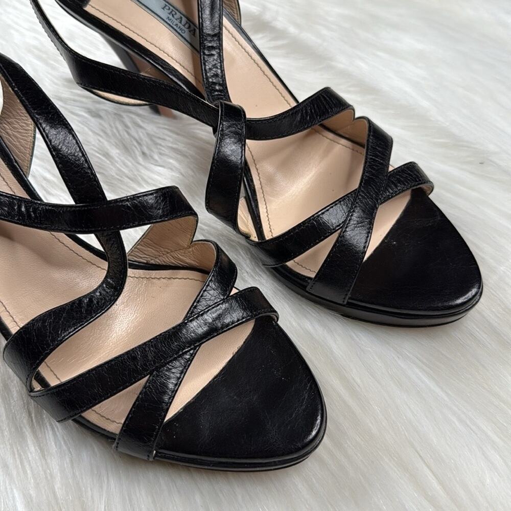 Prada Black Leather Strappy Platform Sandals - Picture 2 of 11